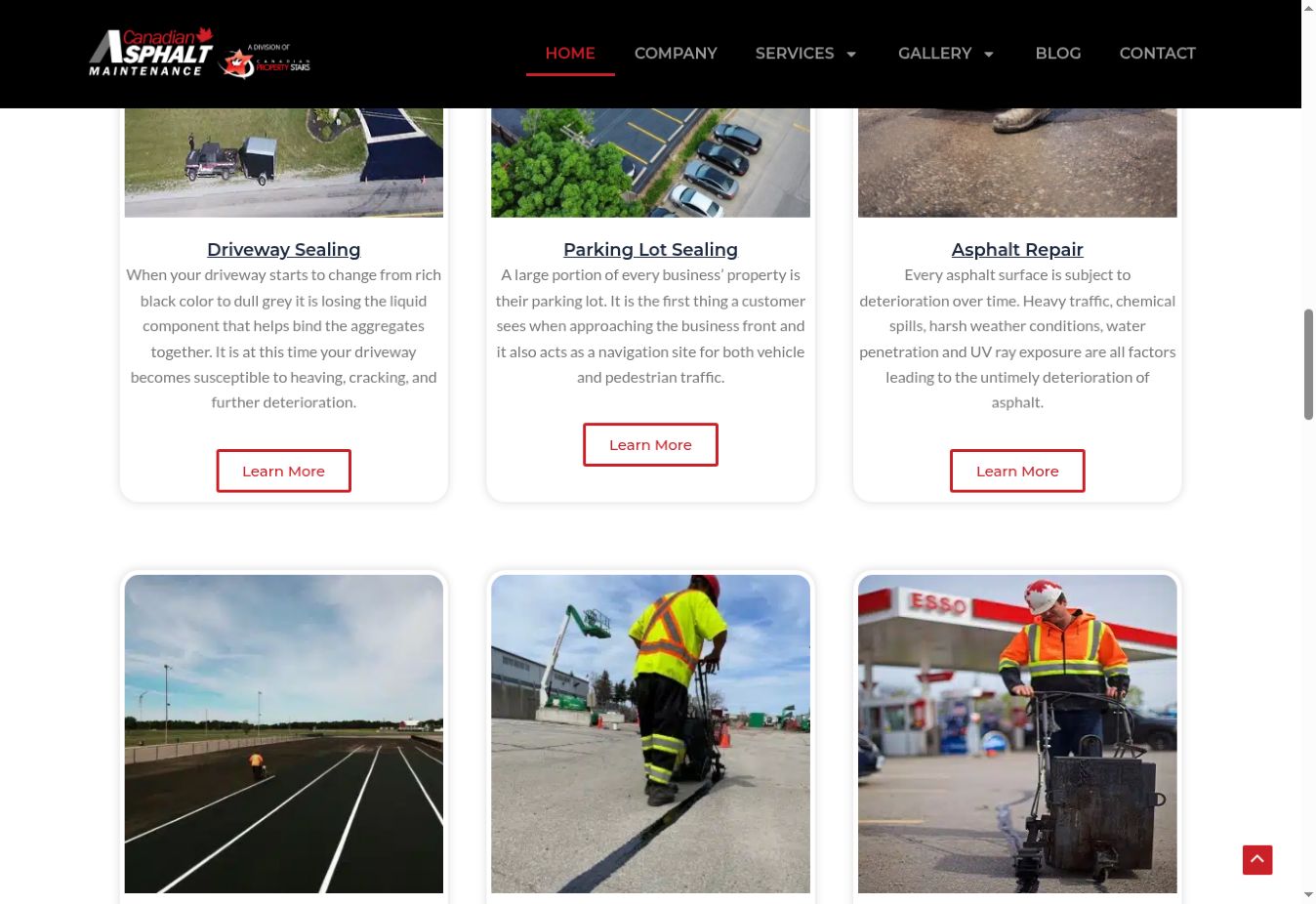 Canadian Asphalt Maintenance website showing its service offerings