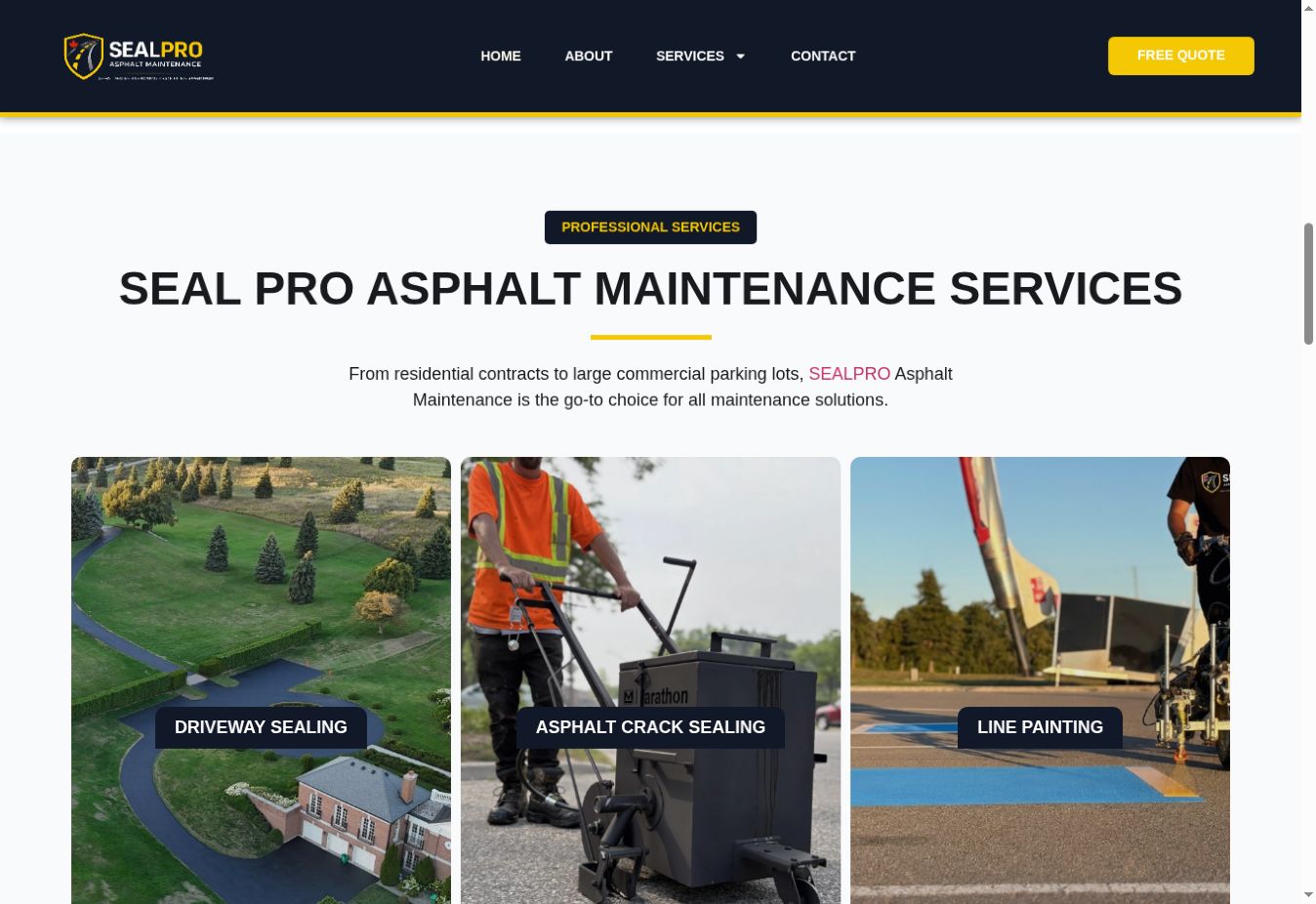 SealPro Asphalt website showing its service offerings